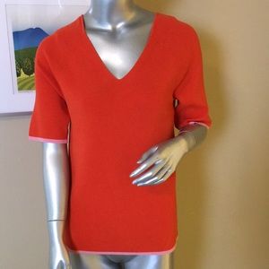 ANN TAYLOR | Tipped V-Neck Elbow Sweater Top